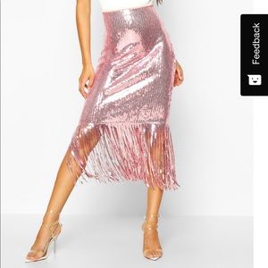Sequin Tassle Midi Skirt